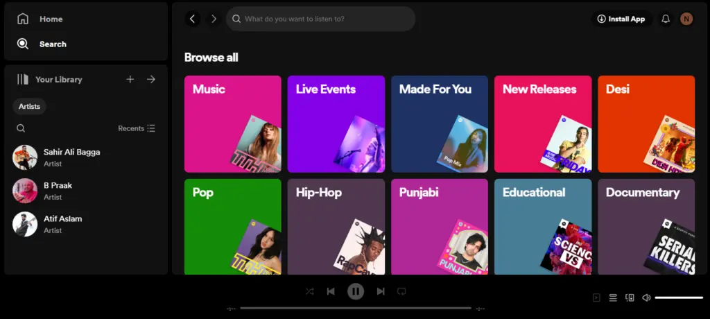 spotify vs deezer: interface of spotify