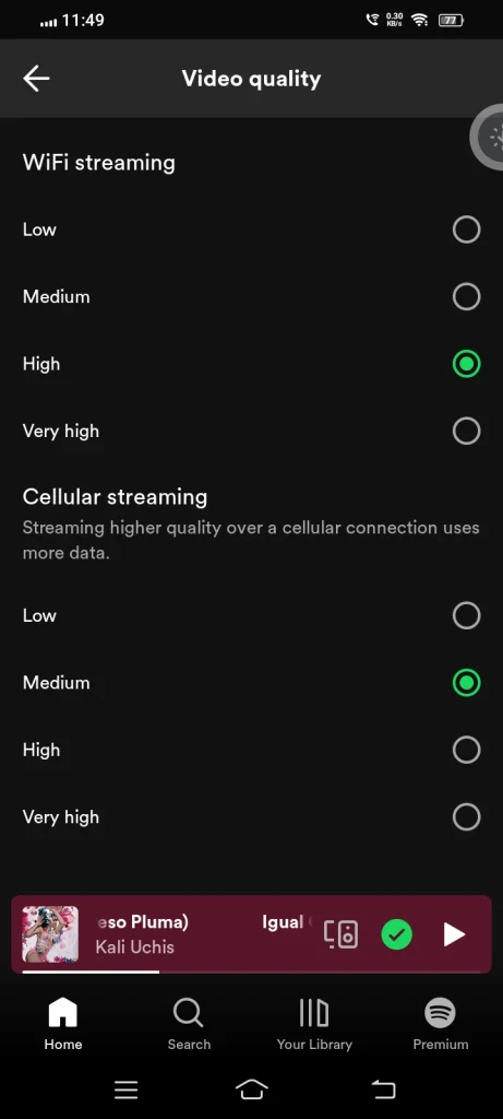 spotify video quality setting