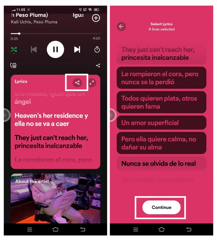 how to share lyrics on spotify